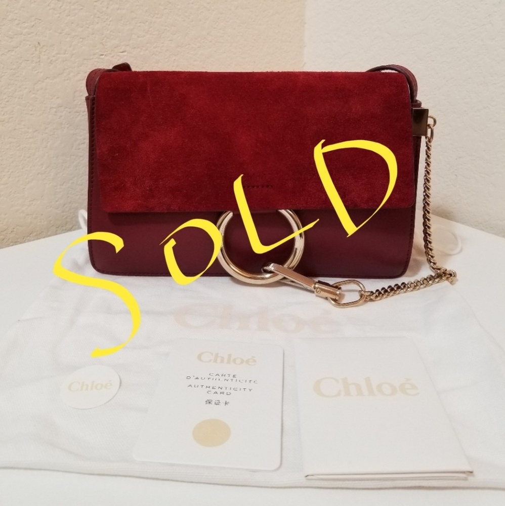 NWT Chloe Faye Small Suede Shoulder Bag Plum